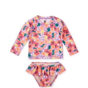Tea Collection 2 Piece Bathing Suit-4T-Squash and Hibiscus Print-EUC